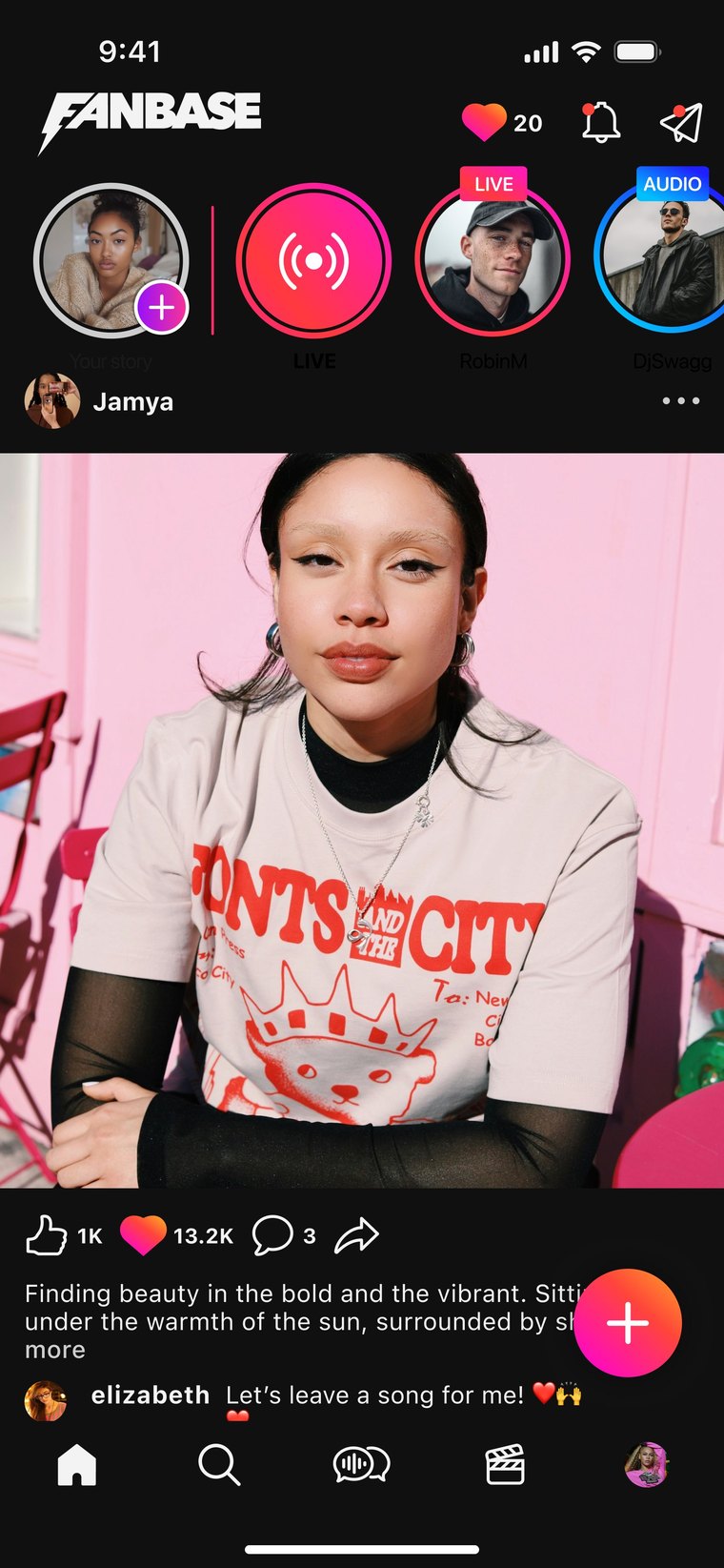 The new Fanbase feed in dark mode